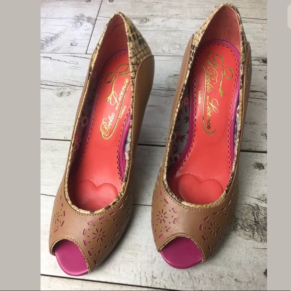 Poetic Licence Tan Pink Laser Cut Heels - Picture 3 of 8